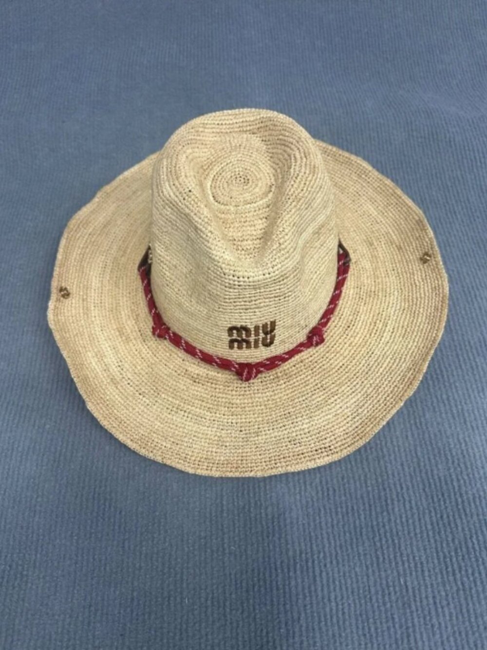 Miu Miu Natural Straw Hat with Red Braided Trim - Picture 2 of 5